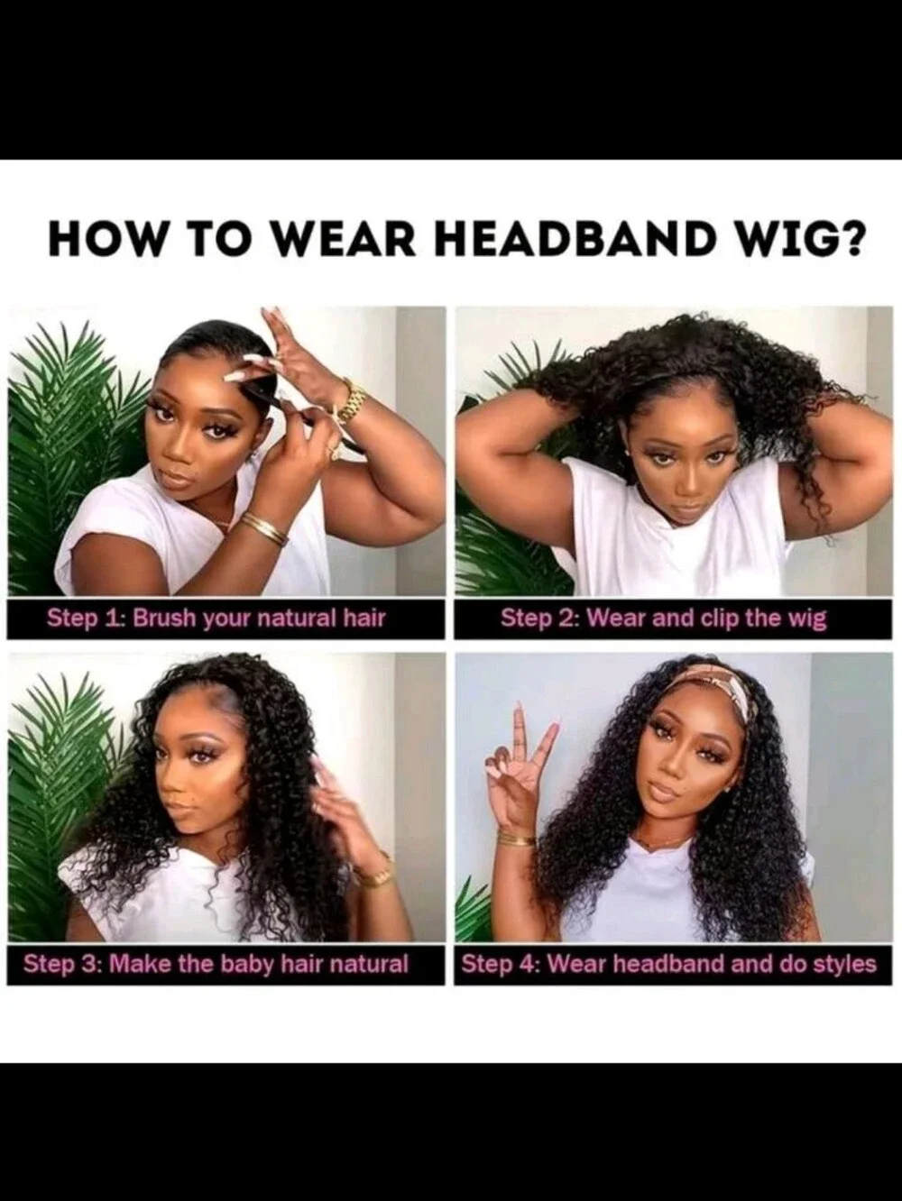 16inches Curly Headband Wig in Natural Black